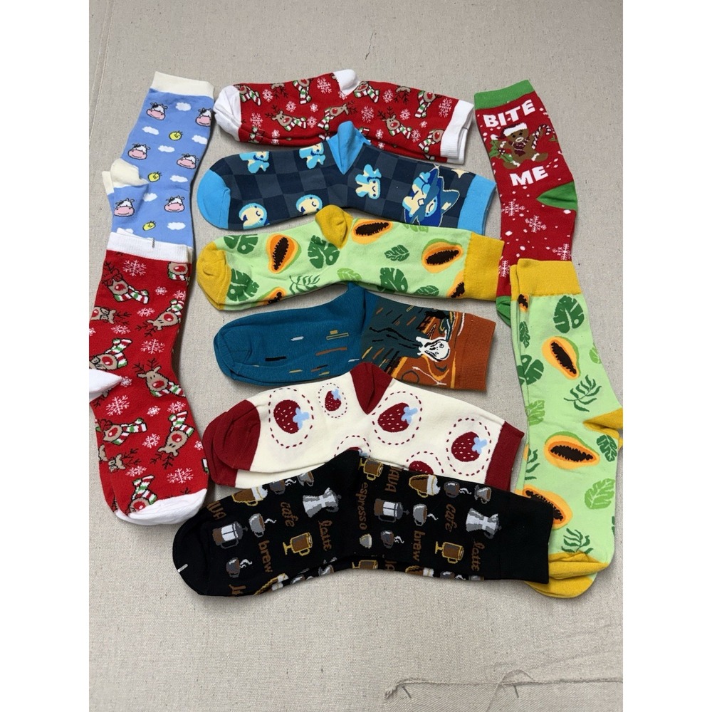 10 Pairs Novelty Crew Socks Mixed Designs EU 36–42 US Women's 6–10 New #2
